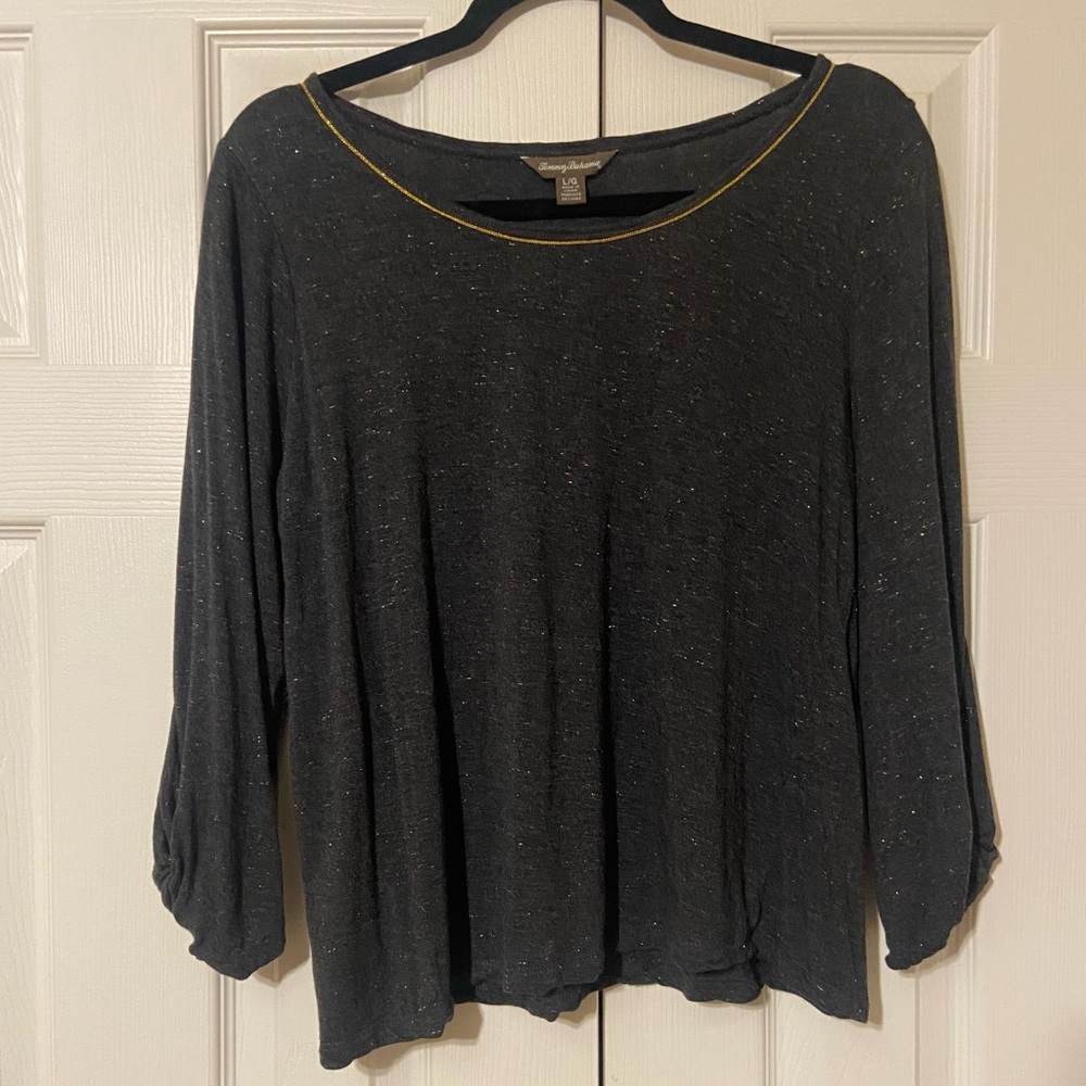 Tommy Bahama Women’s Charcoal Scoop Neck Top with Gold Accent in Large